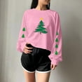 thumbnail image 3 of Pink Christmas Crop Sweatshirt for Women Christmas Tree Graphic Long Sleeve Shirts Xmas Holiday Pullover Tops, 3 of 6