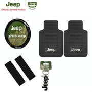 New 6pc JEEP Factory Logo Car Truck Front Rubber Floor Mats Steering Wheel Cover