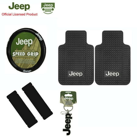 New 6pc JEEP Factory Logo Car Truck Front Rubber Floor Mats Steering Wheel Cover