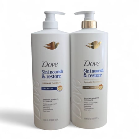 Dove 5 in 1 Nourish & Restore Damage Therapy Shampoo & Conditioner Set, 33.8 fl oz Each