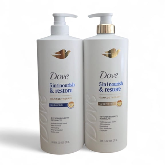 Dove 5 in 1 Nourish & Restore Damage Therapy Shampoo & Conditioner Set, 33.8 fl oz Each