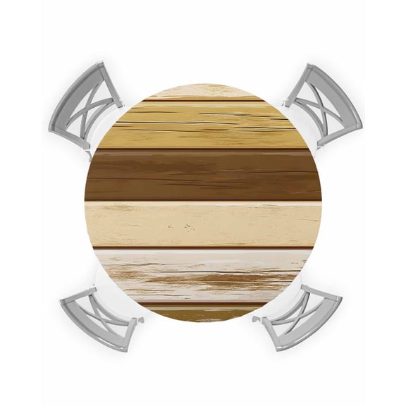 nqOlkjepod Vintage Wood Grain Round Tablecloth, Fitted Table Cover with Elastic for 36"-44" Round Tables, Farmhouse Abstract Retro Geometric Table Cloth Outdoor Dinning Party Waterproof Tablecloths