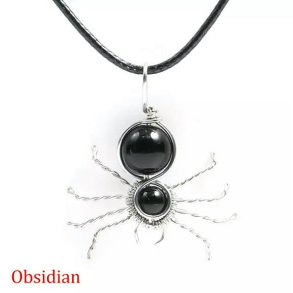 Natural Beads Crystal Gemstone Spider Shape Healing Reiki Pendant Necklace Gifts