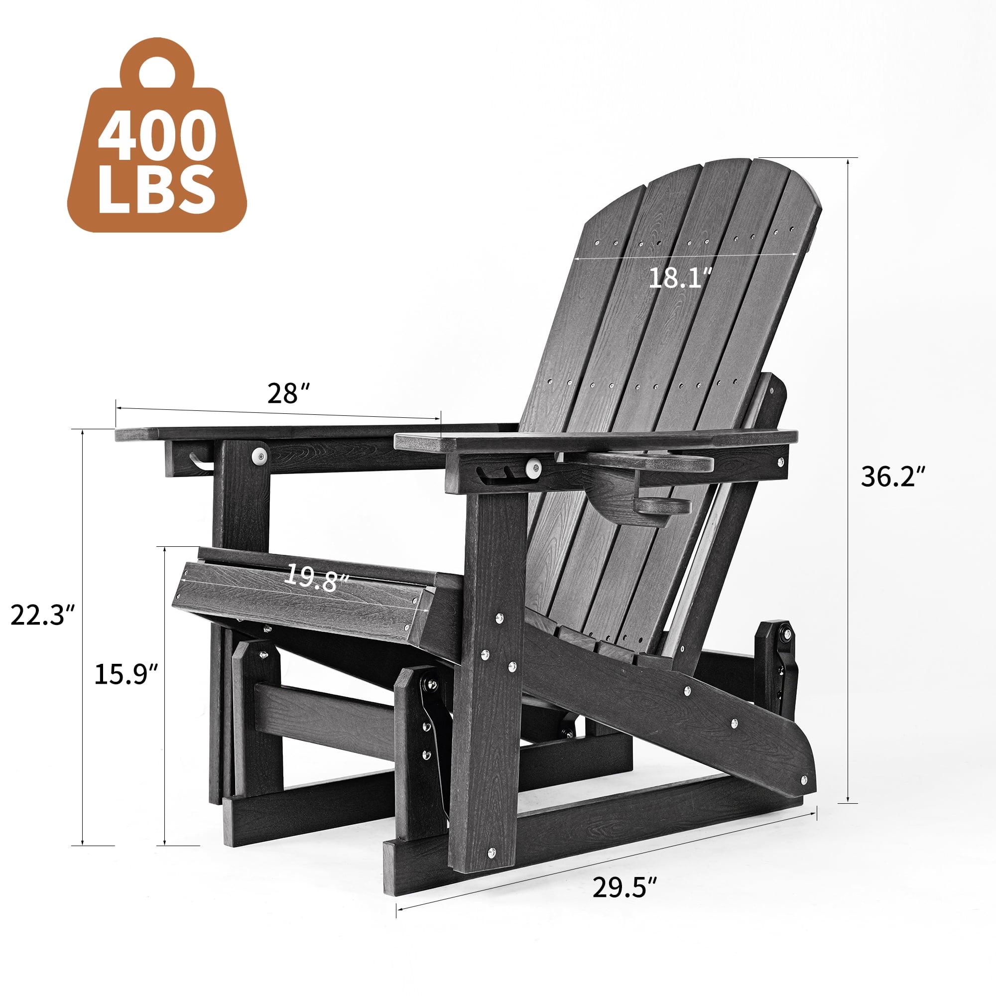 DEAUL HDPE Adirondack Outdoor Glider Chair, 3-Position Adjustable Backrest Patio Glider Rocker, All-Weather Heavy Duty Rocking Chair for Pool, Yard, Black (1 Pack)