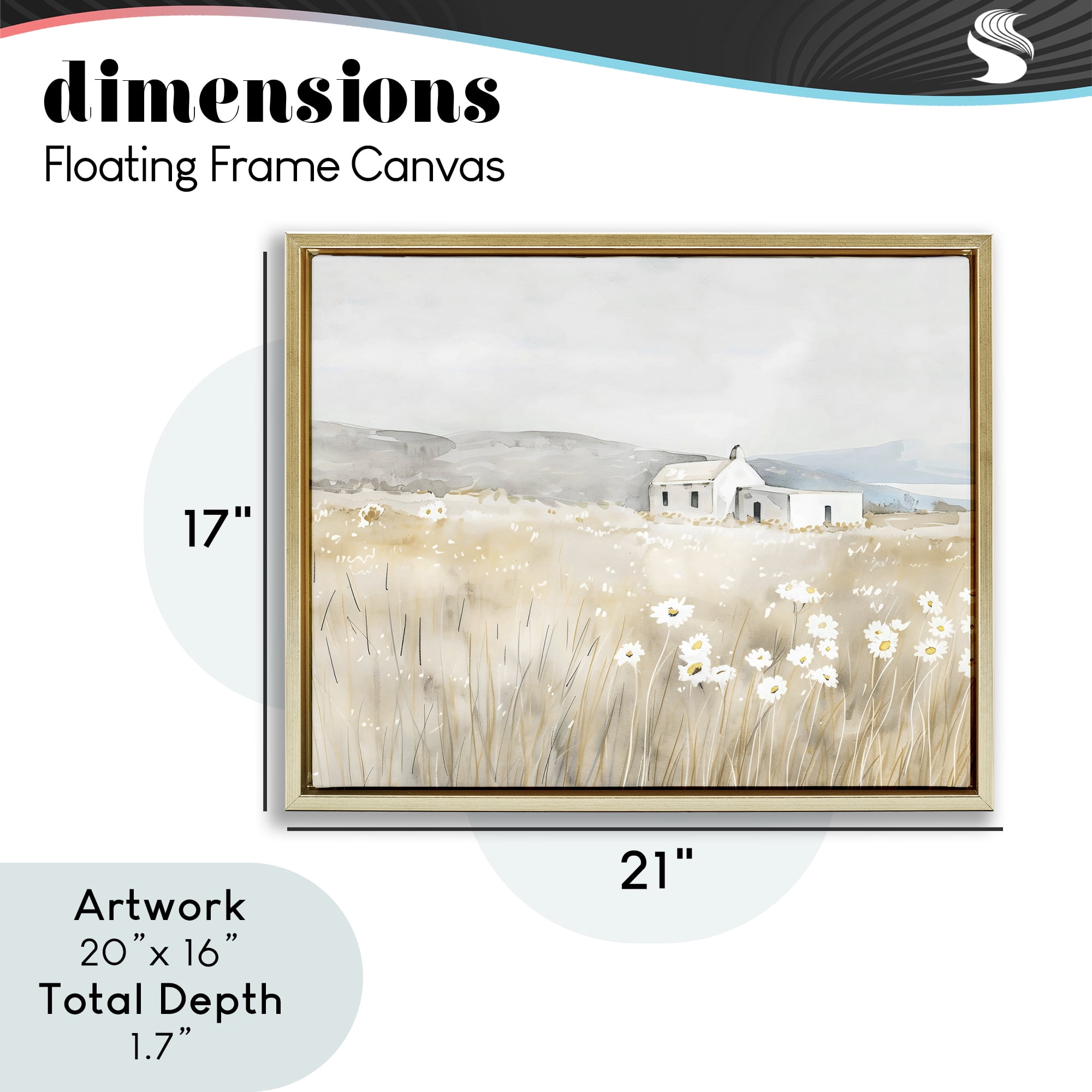Stupell Industries Rustic Landscape Daisy Meadow Gold Framed Floater Canvas Wall Art, design by Creative Studio
