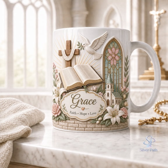 Coffee Mug Personalized Christian Cross Bible Dove Ceramic Cup for Faith Gift