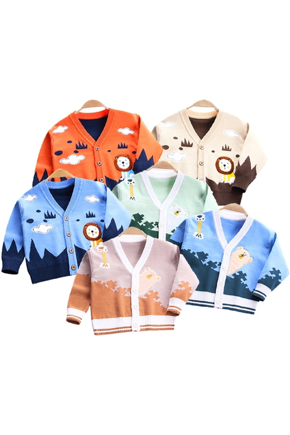 Toddler Kids Cute Bear Sweater for Boys Cartoon Cardigan Tops Baby Bear Soft Knit Sweater Jumper for Autumn Spring 2-8 Years Old