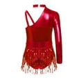 thumbnail image 4 of iiniim Girls Sequins Tassels Metallic Latin Dance Leotard Dress Ballroom Dancewear Samba Dancwear Red 16, 4 of 7