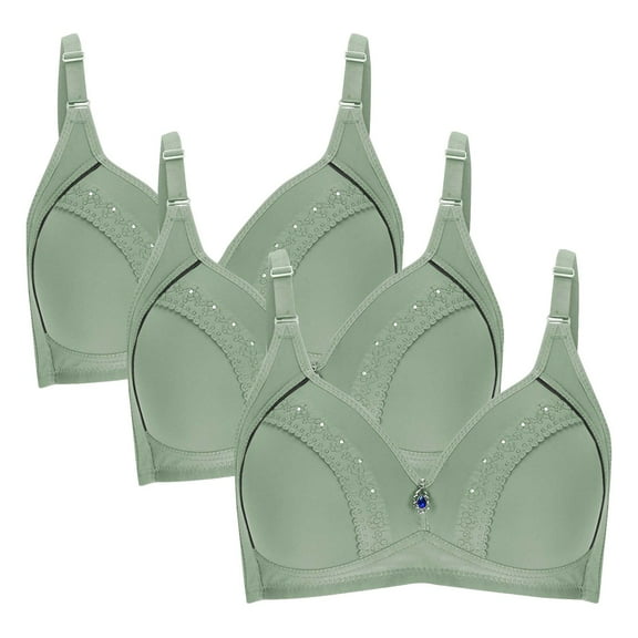 ATOYSOY 3 Pack Everyday Bra for Women Lace Embroidered Workout Push Up Bralette Comfort Bra Teens Breathable Solid Color Underwear Wirefree Green 36