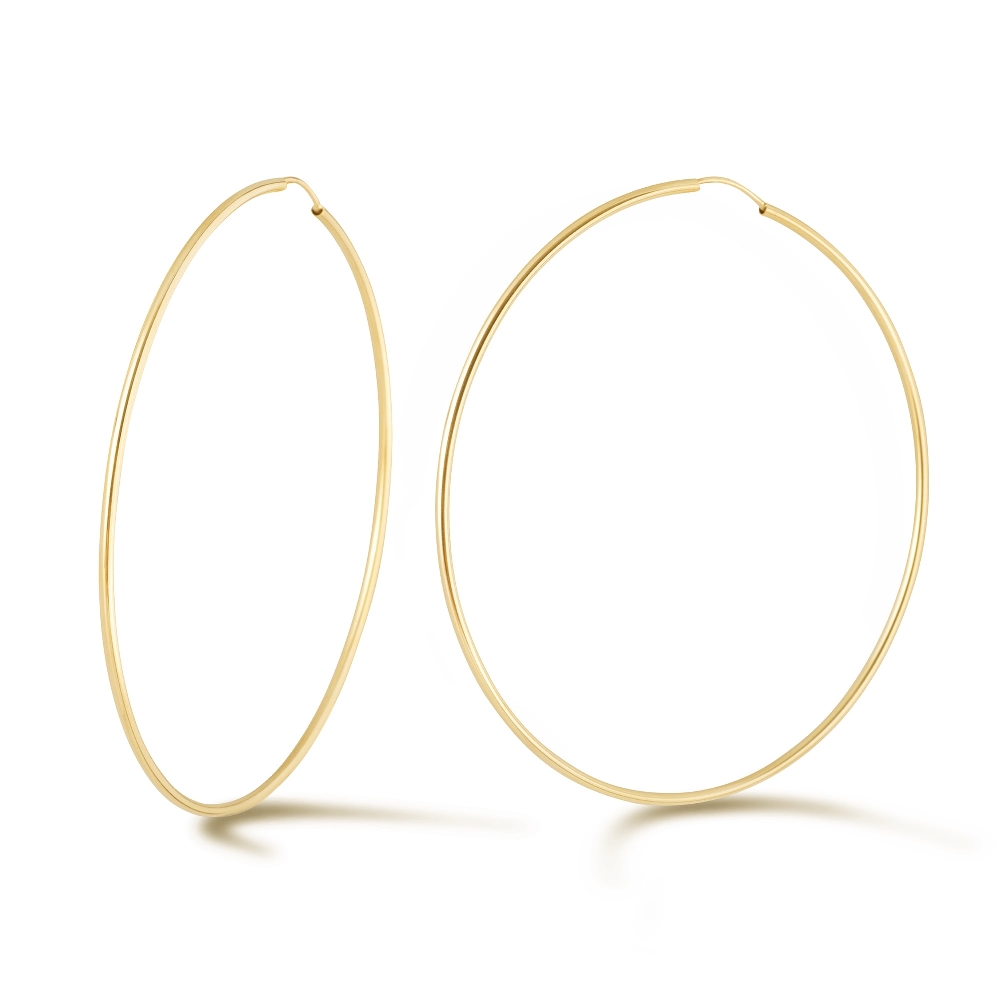 14k Yellow Gold Women's Endless Tube Hoop Earrings 1.5mm Thick x 45mm Diameter