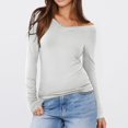 thumbnail image 3 of TKLPEHG Womens Tops Dressy Casual Crew Neck Tight Slim Shirt Solid Color Lightweight Fall Tops Fashion Long Sleeve T Shirt Comfy Blouses Pullover (White,S), 3 of 8