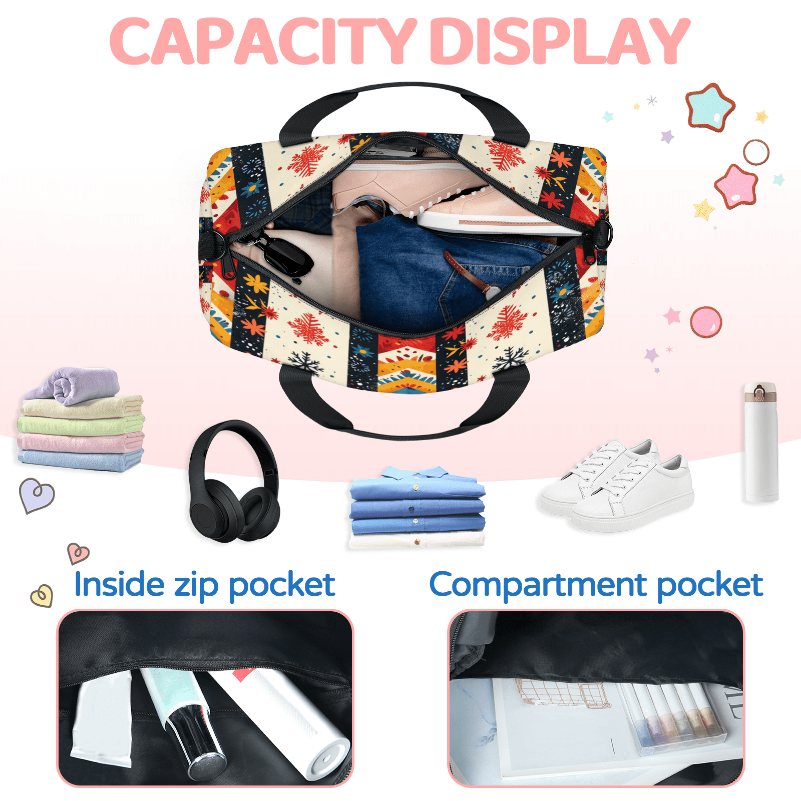 Herdesigns Mexico Gym Bag for Women, Duffle Bag for Travel Sport, Floral Lightweight Waterproof Carry on Weekender Dance Yoga Workout Bags