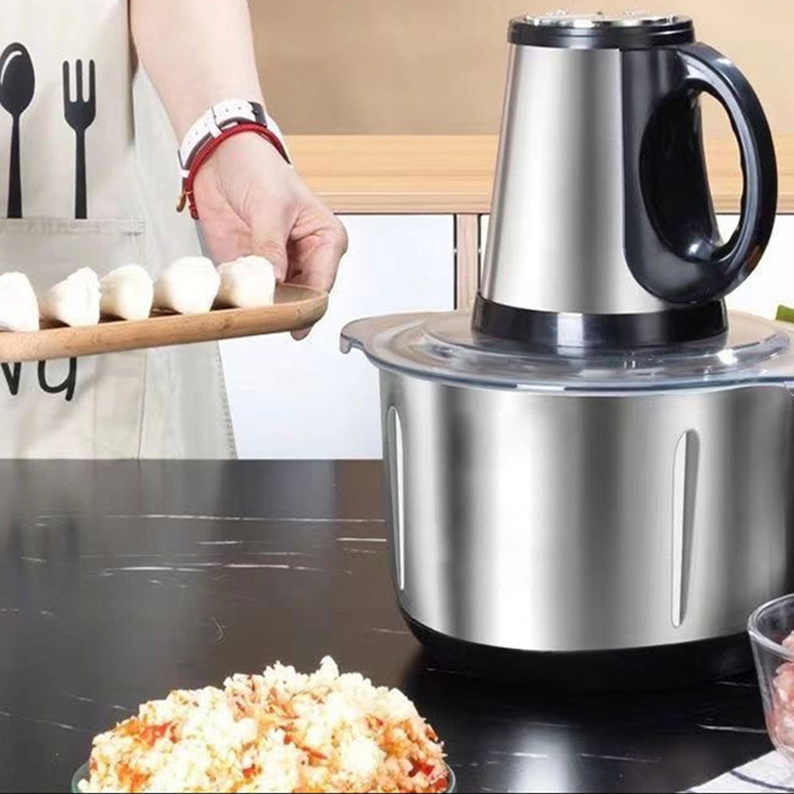SATRINO Food Processors, Electric Food Chopper with Meat Grinder & Vegetable Chopper - with Powerful 450W Copper Motor - Includes 2 Sets of Bi-Level Blades for Fruits/Meat/Nuts