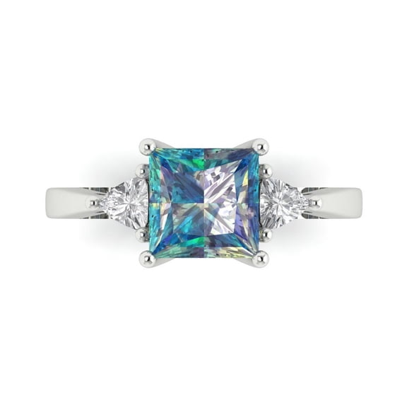 Three-Stone Engagement Ring for Women - 2.32ct Blue Moissanite in 18K White Gold Promise Ring