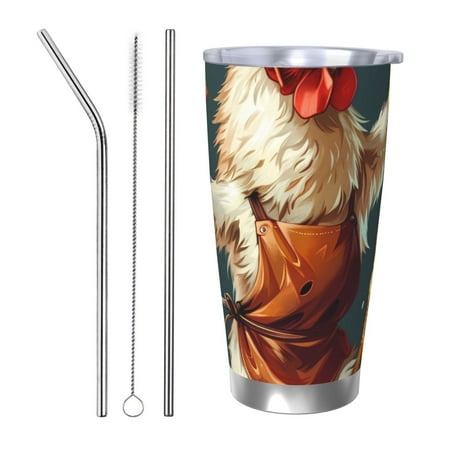

Lukts Chef Chicken With Beer Bottles for 20OZ Car Cup Stainless Steel Direct Drinking Straw Thermos Cup Suitable for Office Travel and Car-Straw Three-piece Set