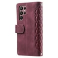 thumbnail image 6 of Allytech Wallet Case for Samsung Galaxy S24 Ultra, [Card Slots] [Zipper Pocket] [Kickstand Function] Grid Pattern PU Leather Shockproof Magnetic Clasp Case with Wrist Strap & Shoulder Strap - Winered, 6 of 12