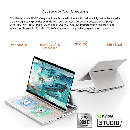 Acer ConceptD 3 Ezel CC314-72G-72SX Convertible Creator Laptop, Intel i7-10750H, GeForce GTX 1650 Max-Q, 14