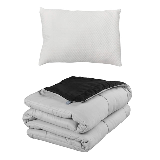 Edredón Dos vistas Individual Rogga Negro - Gris Perla + Almohada Frosty