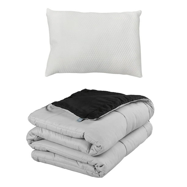 Edredón Dos vistas Individual Rogga Negro - Gris Perla + Almohada Frosty