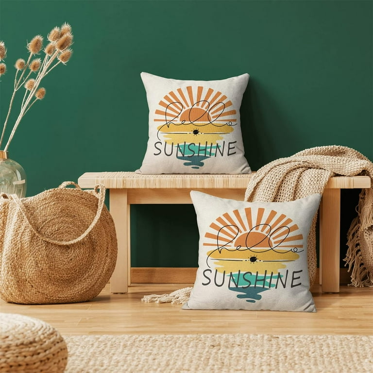 Rainbow Sun Pillow Covers 20x20 Inch - Set Of 2 Boho Linen Blend Throw Pillow Cases