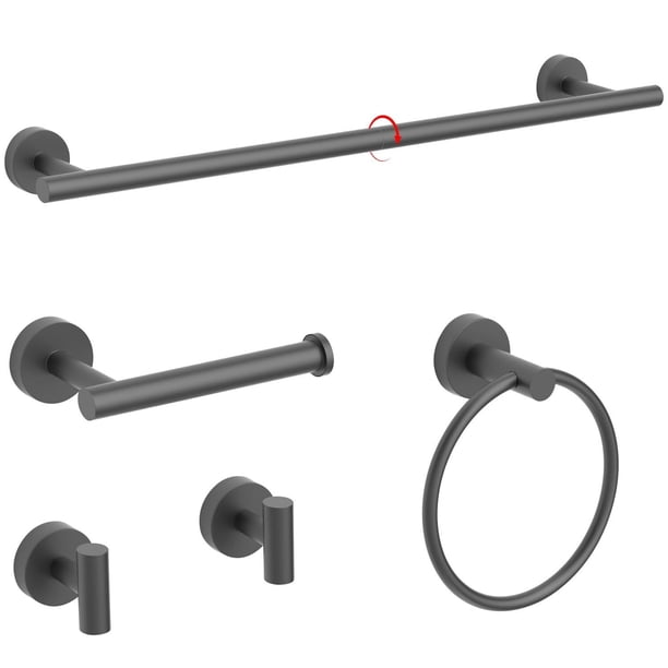 Juego de Accesorios de Baño,5 Piezas de Toallero, Toallero en Barra de 60CM, Toallero de Anillo, Albornoz Gancho de Toalla, Portarrollos de Papel Higiénico, 304 Acero Inoxidable, Black