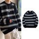 thumbnail image 4 of Suéter a Rayas para Hombre, Jersey Suelto y Transpirable de Manga Larga con Cuello Redondo, suéter para Otoño e Invierno, Negro XXL, 4 of 8
