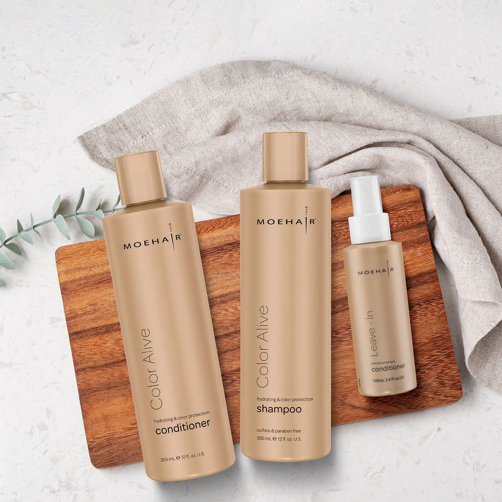 Moehair TRIO of Color alive shampoo 12 Fl Oz and conditioner 12 Fl Oz and Leave-in conditioner 3.4 Fl