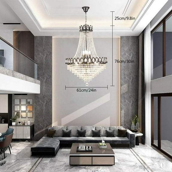 TFCFL Luxury Crystal Chandelier Pendant Lamp Ceiling Hanging Light Fixture Dimmable Height-Adjustable