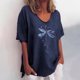 thumbnail image 2 of Camisas sexy para mujer Cuello redondo Manga corta Tops Impreso Blusa regular Fridja zx2063, 2 of 5