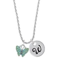 thumbnail image 1 of Delight Jewelry Silvertone Lime Green & Blue Butterfly Silvertone Script Initial Disc - W - Charm Necklace, 20"+3", 1 of 4