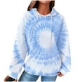 thumbnail image 2 of YOIAVAIOY Womens Trendy Hoodie Sweatshirts Long Sleeve Waffle Hooded Sweatshirts Drawstring Graphic Pullover Fashion Casual Y2k Tops with Pocket Light Blue L, 2 of 6