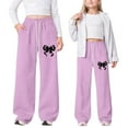 thumbnail image 4 of WAYUTE Girls Pants Bow Knitted Loose Fit Casual Joggers Pants Straight Leg Comfortable Sports Athletic Sweatpants with Back Pocket, 4 of 4