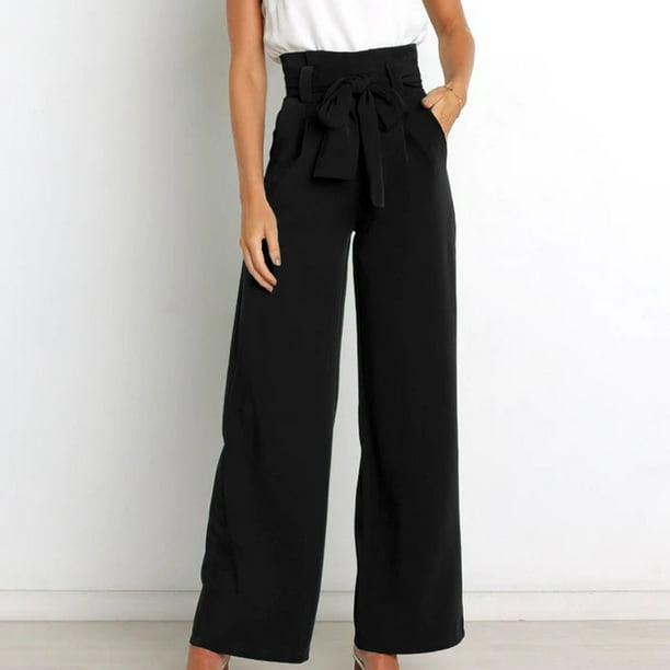 Pantalones Anchos Pantalones de pierna ancha para mujer Pantalones de cintura alta Pantalones holgados rectos (Negro S) Cgtredaw Para estrenar
