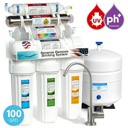 Express Water 11-Stage Reverse Osmosis Drinking Water Filter System with Alkaline Remineralization & UV Ultraviolet, 100 GPD, Brushed Nickel Faucet (Best Reverse Osmosis System With Remineralization)