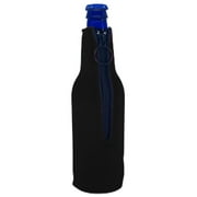 Blank Neoprene Zipper Beer Bottle Coolie with Full Bottom (4, Black)
