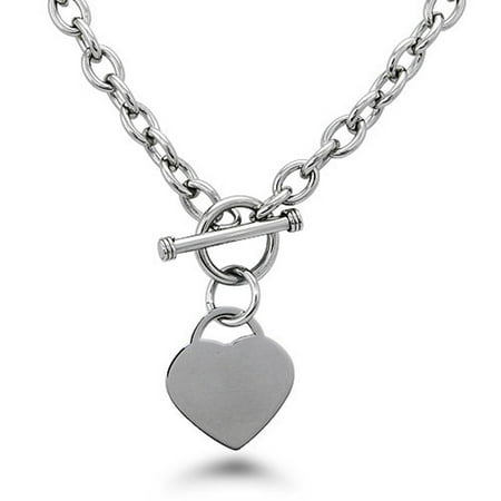 Stainless Steel Heart Tag Charm Toggle Chain Necklace