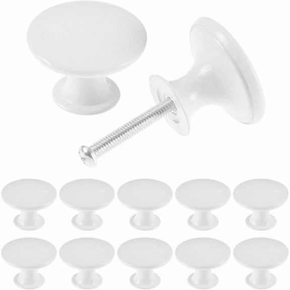 12 Vintage Chic 30mm Round White Cabinet Knobs for Kitchen Drawers