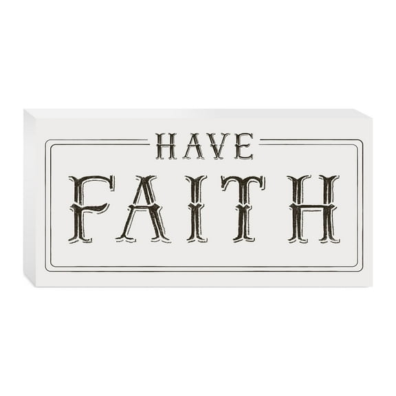 Have Faith Black Scroll Script 10 x 5 Wood Tabletop Sign Plaque