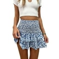 thumbnail image 1 of Franhais Women Mini Pleated Skirt Layered Ruffled Summer Elastic Bohemian Floral Skirt for Beaches Club Streetwear, 1 of 9