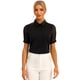 thumbnail image 1 of Camisa con botones para mujer, blusa de trabajo transparente de manga corta con cuello de punto Negro XS, 1 of 5