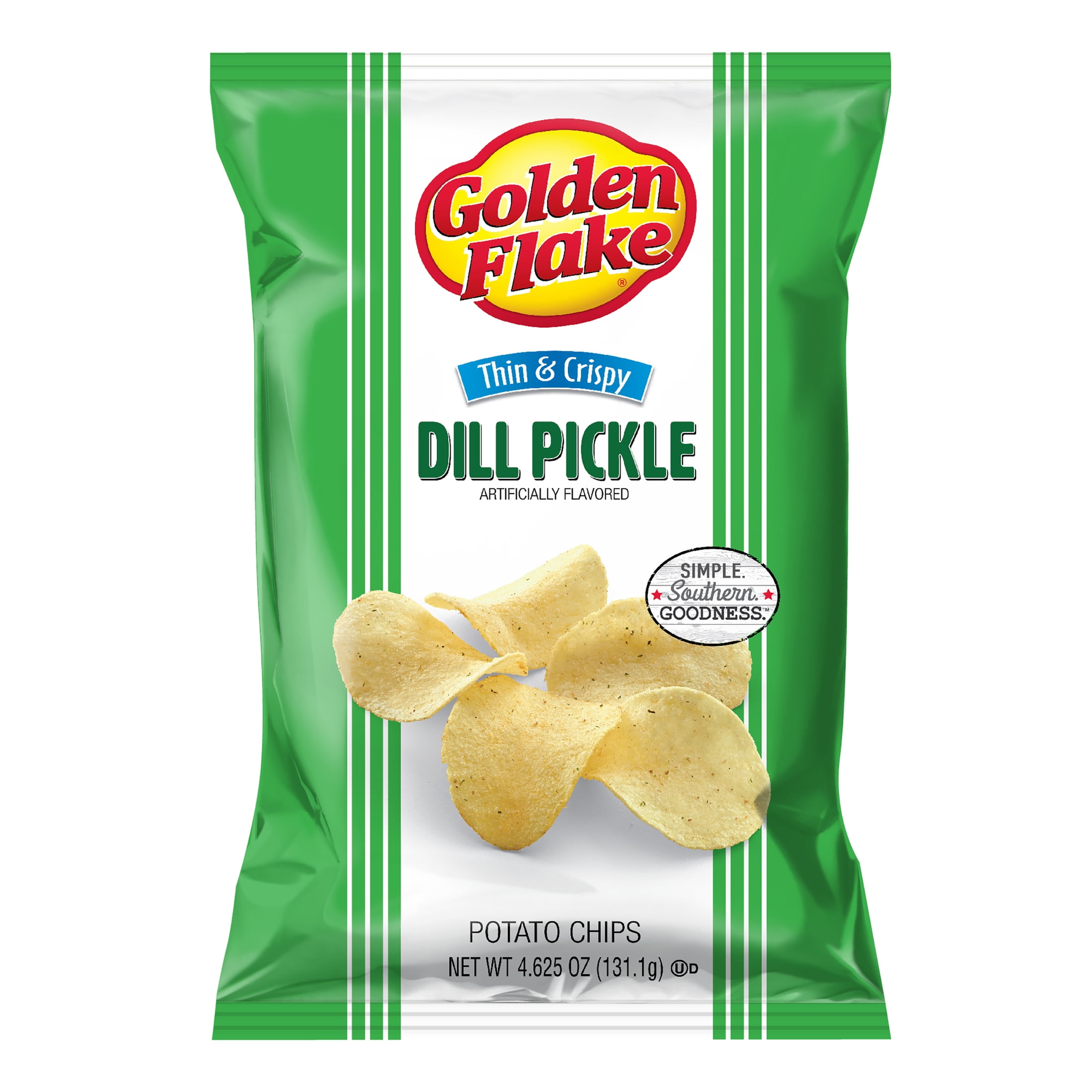 (3 pack) Golden Flake Dill Pickle Thin & Crispy Potato Chips, Gluten-Free, 4.625 oz Bag