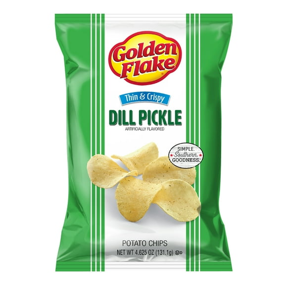 Golden Flake Dill Pickle Thin & Crispy Potato Chips, Gluten-Free, 4.625 oz Bag