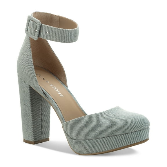 Sun Stone Estrella Block-Heel Pumps Denim 9.5M