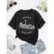 thumbnail image 2 of Women's Black "Never Better" Skeleton in Coffin Graphic T-Shirt - Short Sleeve Crew Neck Casual Top with Anime Print, Semi-Sheer Lightweight Fabric Relaxed Fit Tee, Durable Print Shirt, 2 of 7