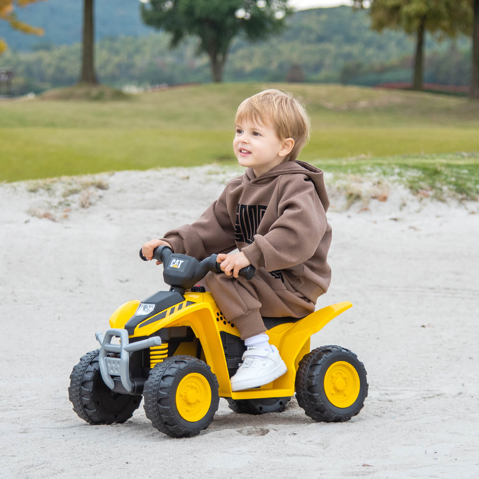 Infans CAT Licensed Kids Ride on ATV with Horn Sound LED Headlight Foot Pedal