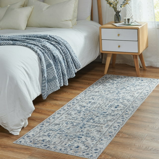 Rugking Kitchen Runner Rug 2x5 Bohemian Hallway Rug Washable Rug Floral Non Slip Soft Thin Vintage Carpet for Bedroom Laundry Living Room Decor Blue