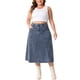 thumbnail image 2 of Falda de mezclilla de talla grande GRACE & GRANDEUR para mujeres, de cintura alta, estilo A-line, falda de jeans casual con bolsillos 1X gris azul, 2 of 6