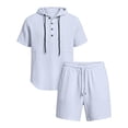 thumbnail image 5 of Xdegoge 2 Piece Sets for Men Linen Short Sleeve Hooded Henley Tops and Shorts Outfits with Pockets Drawstring Casual Summer Vacation Travel Set, 5 of 9