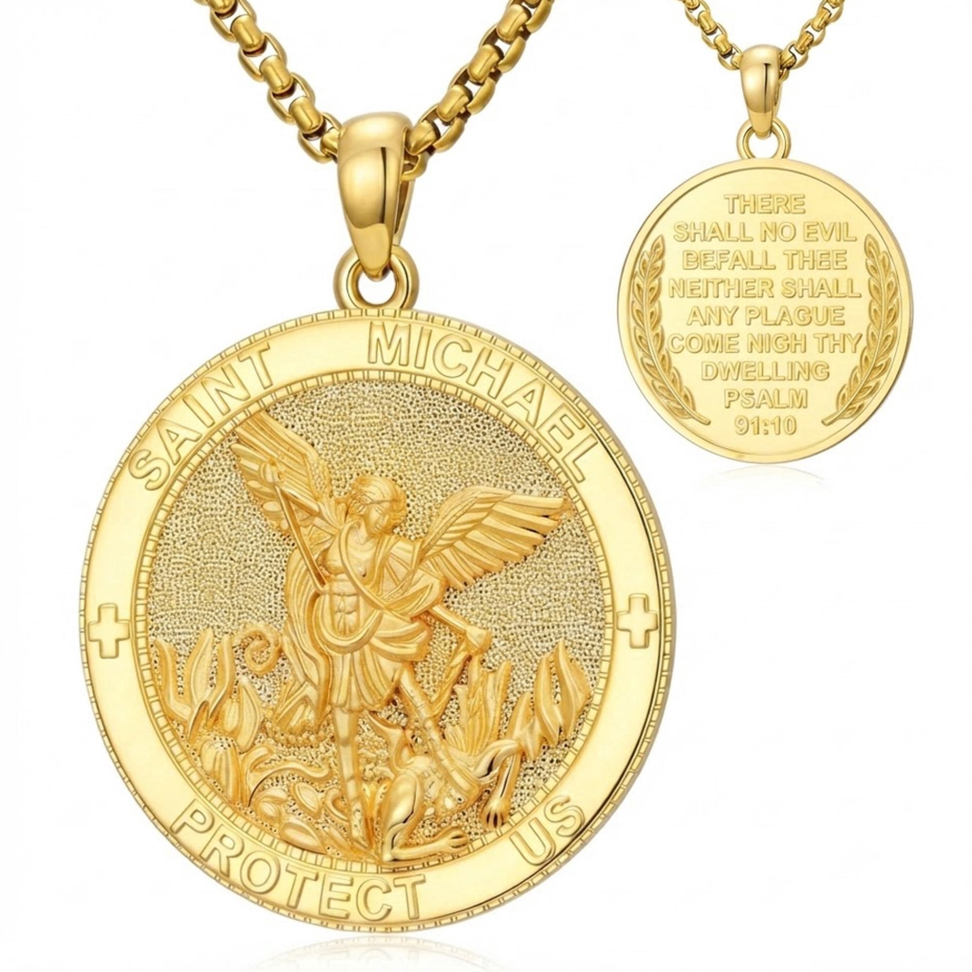 Kootwo St. Michael Necklace, 14K Gold Plated Archangel Patron Saint Amulet Medal Christian Jewelry for Men Women