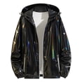 thumbnail image 5 of INSPIRE CHIC Metallic Jacket for Men's Sparkle Zipper Hooded Windbreaker Black L, 5 of 5